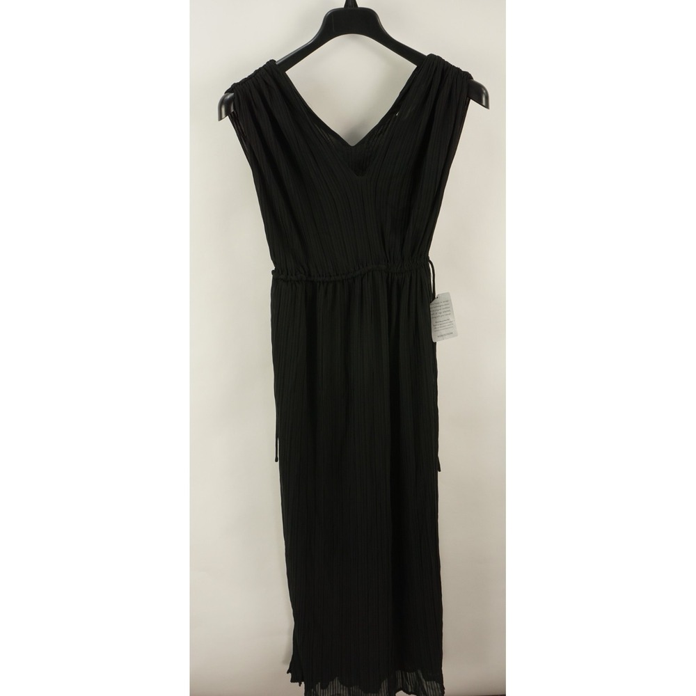 $118 ASTR Pleated Tie Waist‎ V-Neck Evening Maxi Dress Women's XS Black Stretch